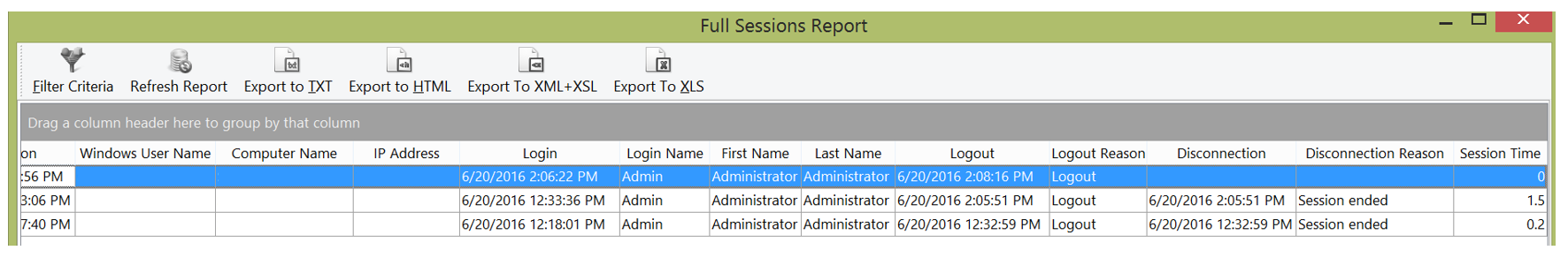 Figure 18.44 The Full Session Report Dialog