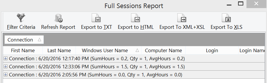 Figure 18.54 A report after being grouped by Connection
