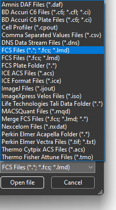 Figure 6.5 The dropdown menu allowing to select the file type of interest.