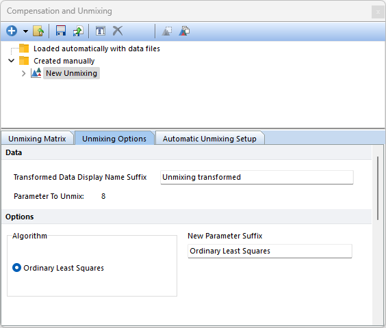 Figure 9.11.The Unmixing Options tab in the Compensation and Unmixing dialog.