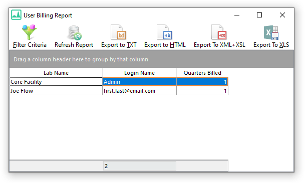 Figure 18.50 The User Billing Report Dialog