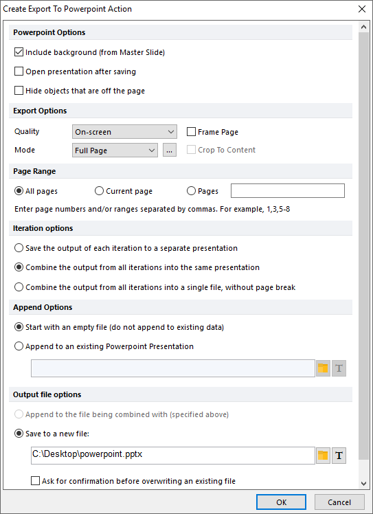 Figure T20.47  Create Export To Powerpoint Action Dialog