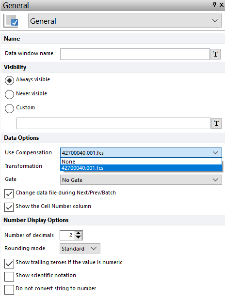 Figure 5.186 - Using Formatting dialog to select from Use Compensation drop down list under Data Options.