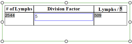 Figure T5.57  Token display type for the division factor is now an editable box denoted by the blue box surrounding the token value.