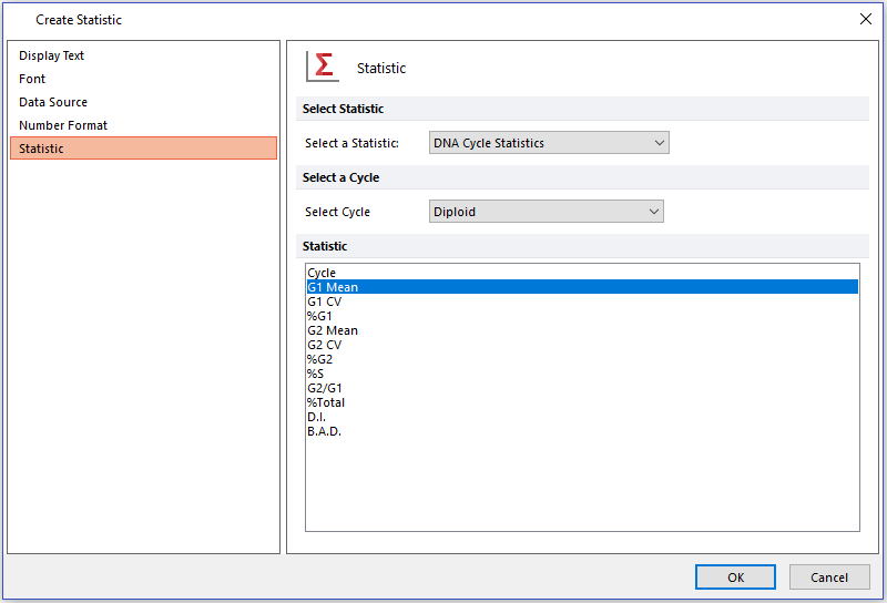 Figure 5.13  Create Statistics Dialog - DNA Cycle Statistics 