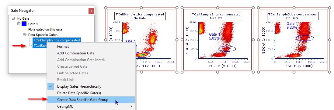 Figure 7.23 - Using multiple select to create a data specific gate group for multiple files. 