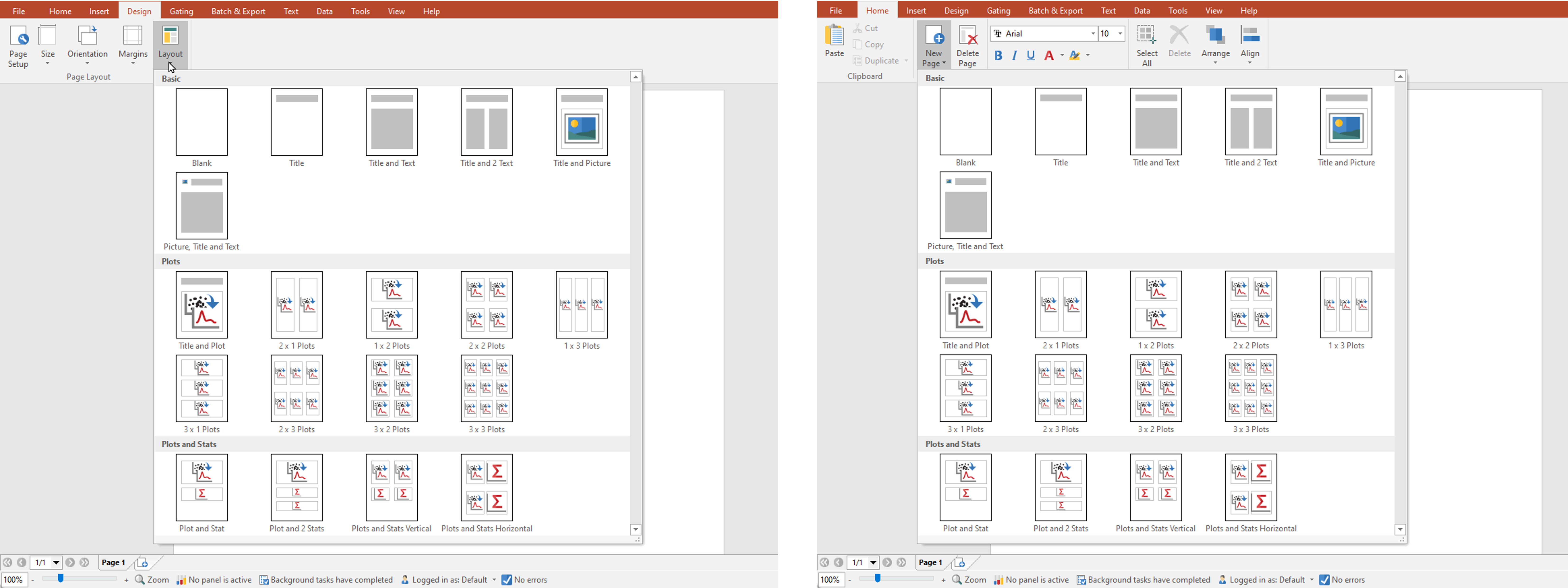 Figure 4.43  Layouts Using Predefined Placeholders from Design tab (left) or Home tab (right)