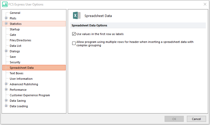 Figure 20.45 Spreadsheet Data Options