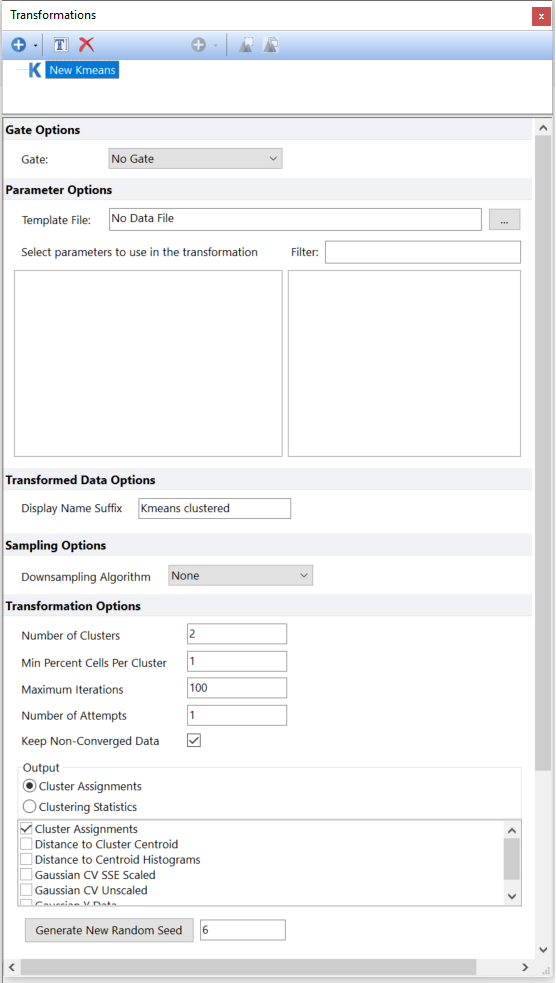 Figure 9.103 - The Kmeans dialog opens when a new k-means transformation is created.