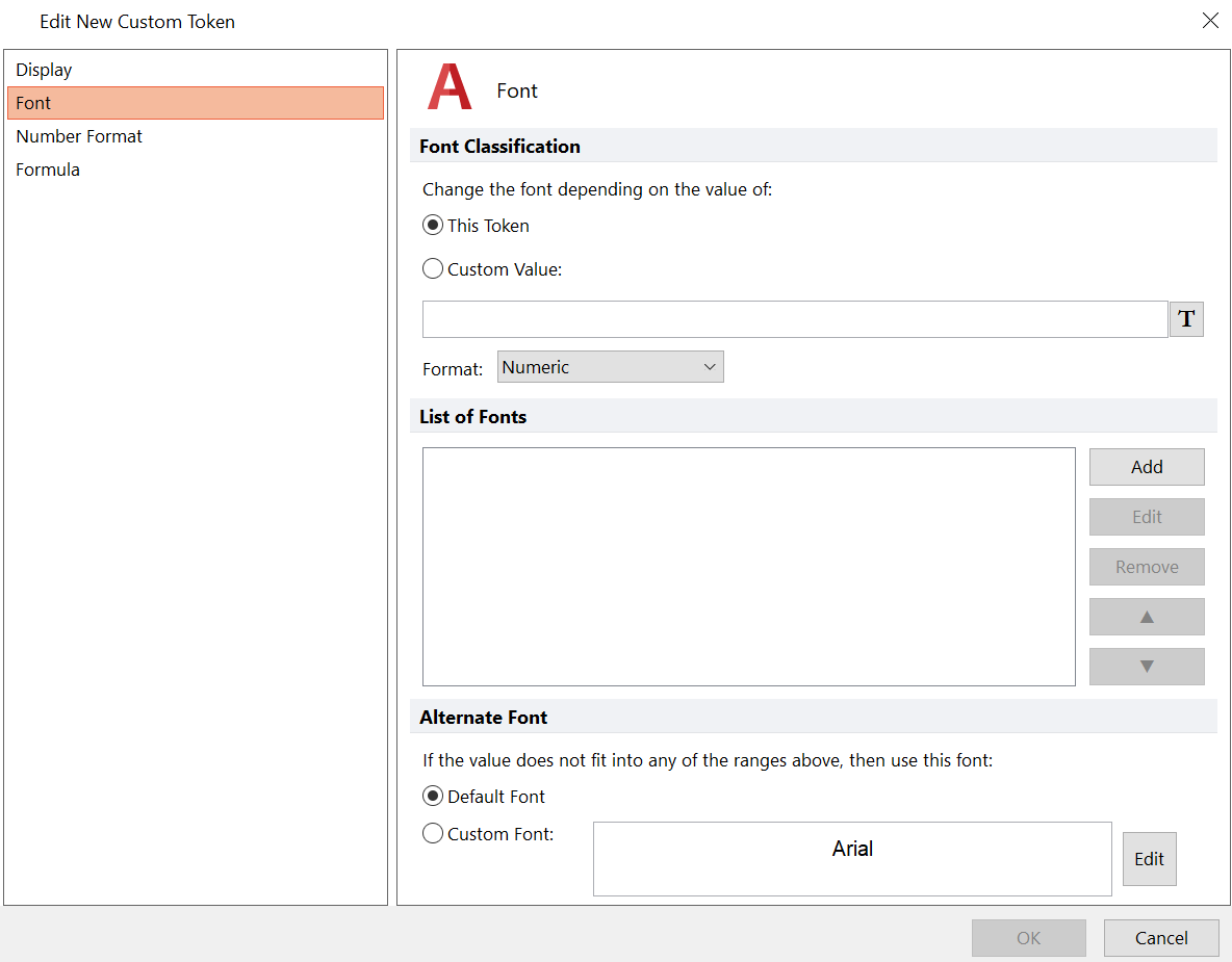 Figure 12.63  Editing a Custom Token -- Font Page