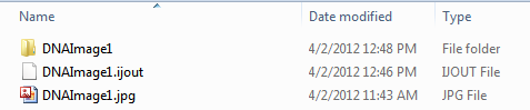 Figure T27.24  All Files Which Must Be Kept within Same Folder as .ijout File: Original Image, .txt Results, and .tif Mask Files