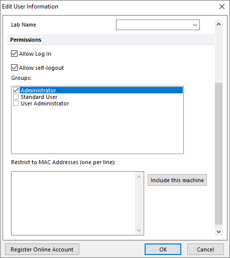 Figure 18.37 Restrict User to Defined MAC Address(es) in User Information Dialog
