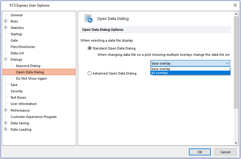 Figure 20.34 - Open Data Dialog with Standard Open Data Dialog Overlay Options Displayed