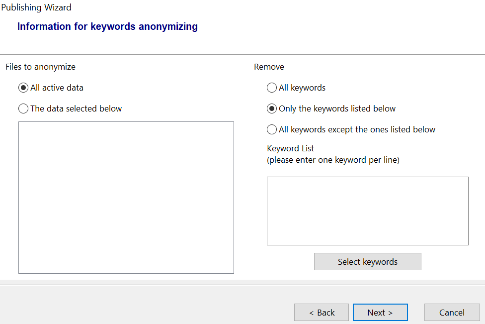 Figure 13.2 Select Keywords to Anonymize