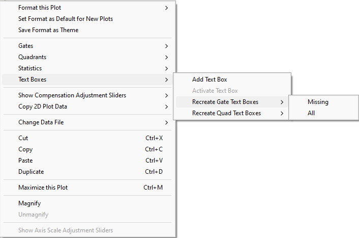 Figure 5.161 -  Right Click Menu from Plot to Recreate Gate or Quad Text Boxes.