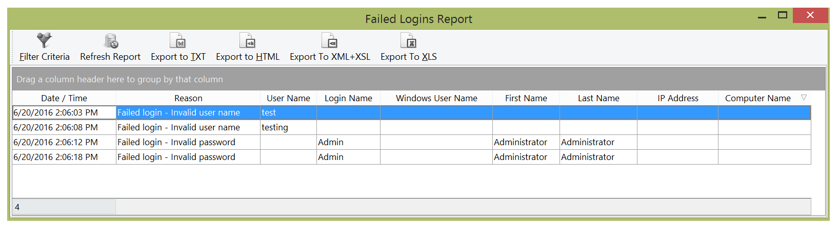 Figure 18.43 The Failed Logins Report Dialog
