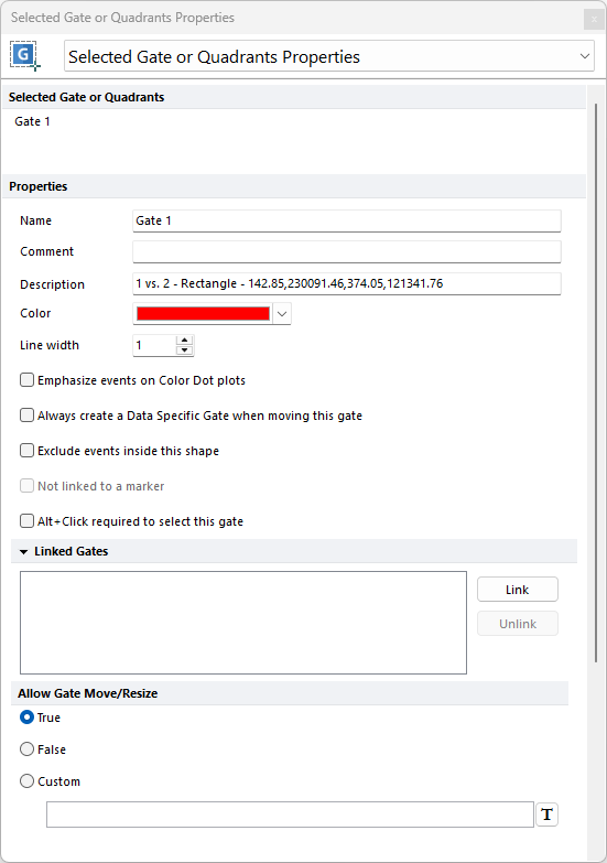 Figure 7.12 The "Selected Gate or Quadrants Properties" formatting dialog for a gate.