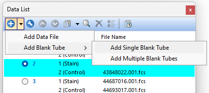 Figure 6.25  Adding a blank tube to the data list. 