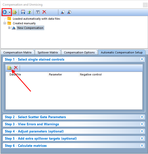 Figure T8.7  Compensation and Unmixing navigator: use to add new compensations, edit definitions, create Automatic Compensations, and unmix spectral signatures