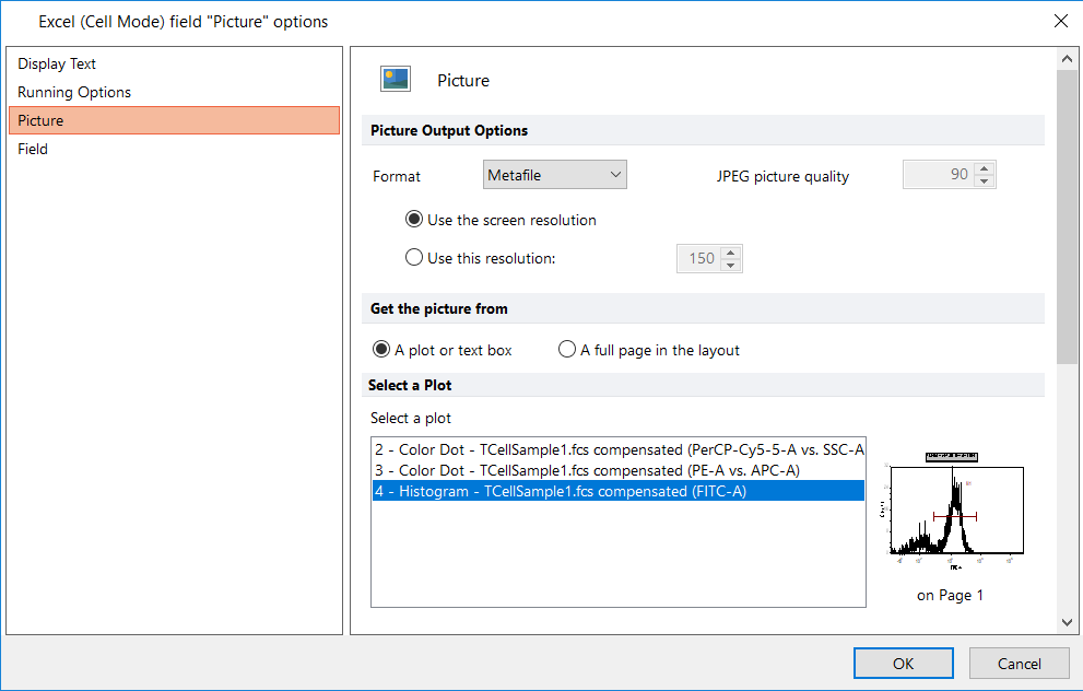 Figure T10.33  Selecting Plot for Picture in Excel (Cell Mode) Export