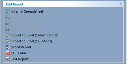 Figure T10.14  Add Report Section of Batch Actions and Reports with Export to Excel (Cell Mode) shown