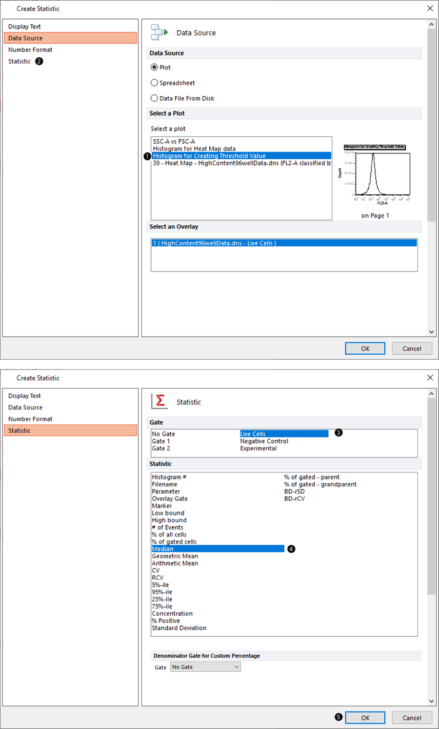 Figure T20.40  Selecting the Plot and Statistic to Be Used for Threshold Value of Color Level Settings