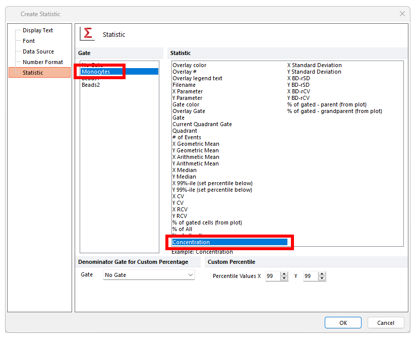 Figure T24.15  Selecting Concentration as the Statistic Token