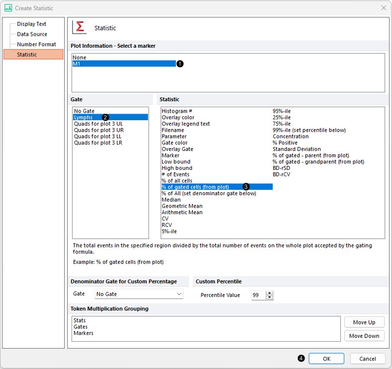 Figure T10.44  Defining Options for Statistic Token to Be Added to Excel (Column Mode) Report