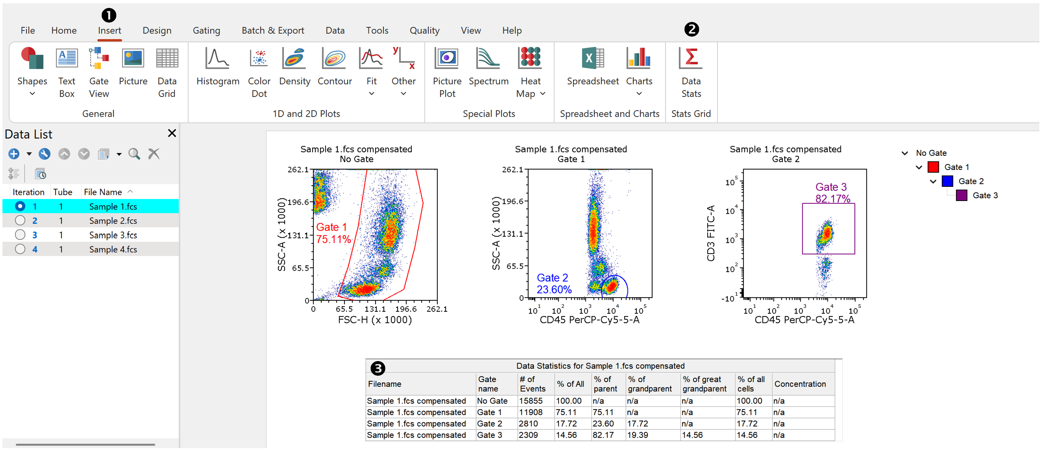 Figure 11.5 Inserting a Data Stats table via the Insert tab.