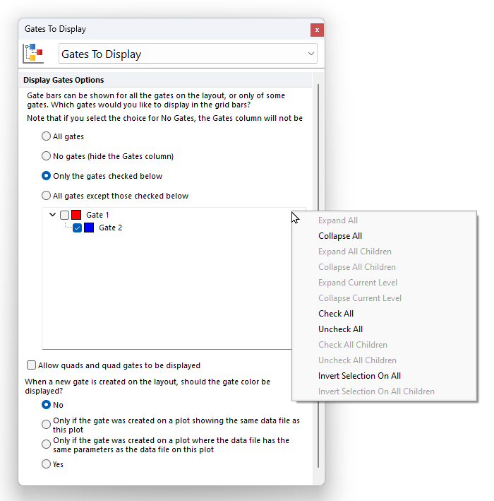 Figure 5.175 The Gates to Display formatting dialog for a Data Grid. The right-click menu is also available.