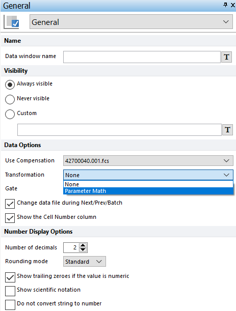 Figure 9.87 - Applying parameter math to a data grid by selecting the parameter math in the Transformation drop down from the Formatting Overlays dialog.