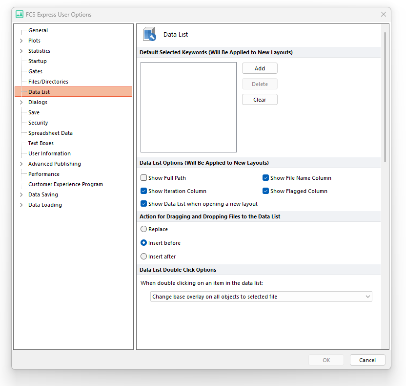 Figure 20.31  Data List options