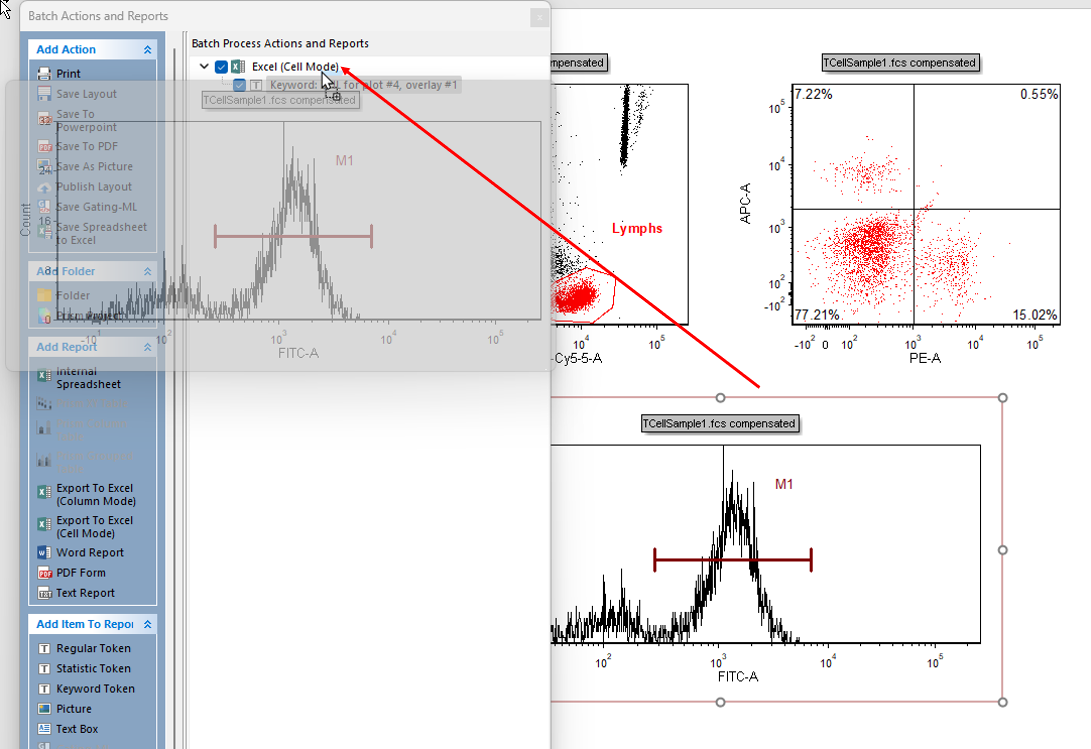 Figure T10.24  Dragging and Dropping a Histogram onto the Batch Actions and Reports Window