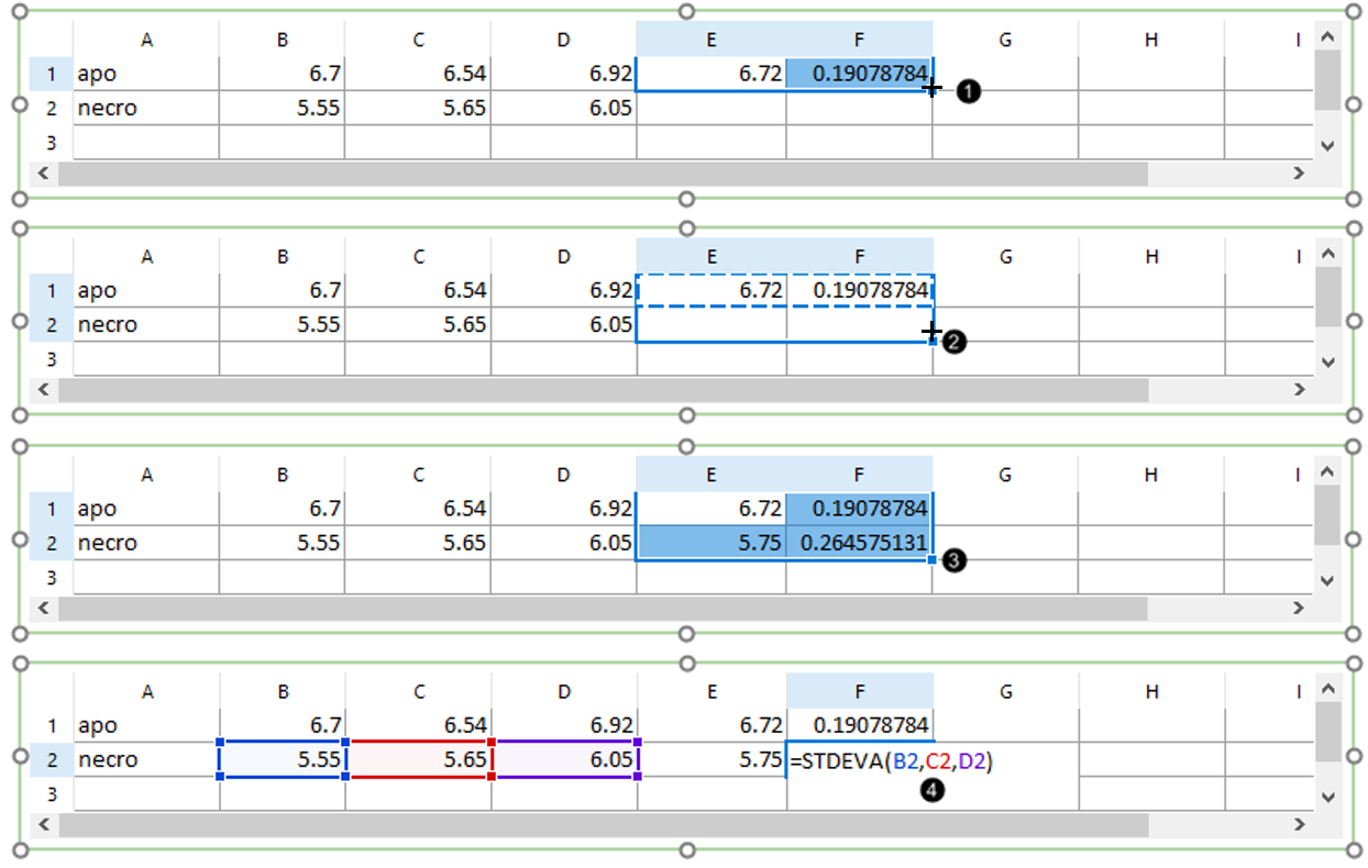 Figure T19.34  Copying Array Formulae into Row 2 of Spreadsheet