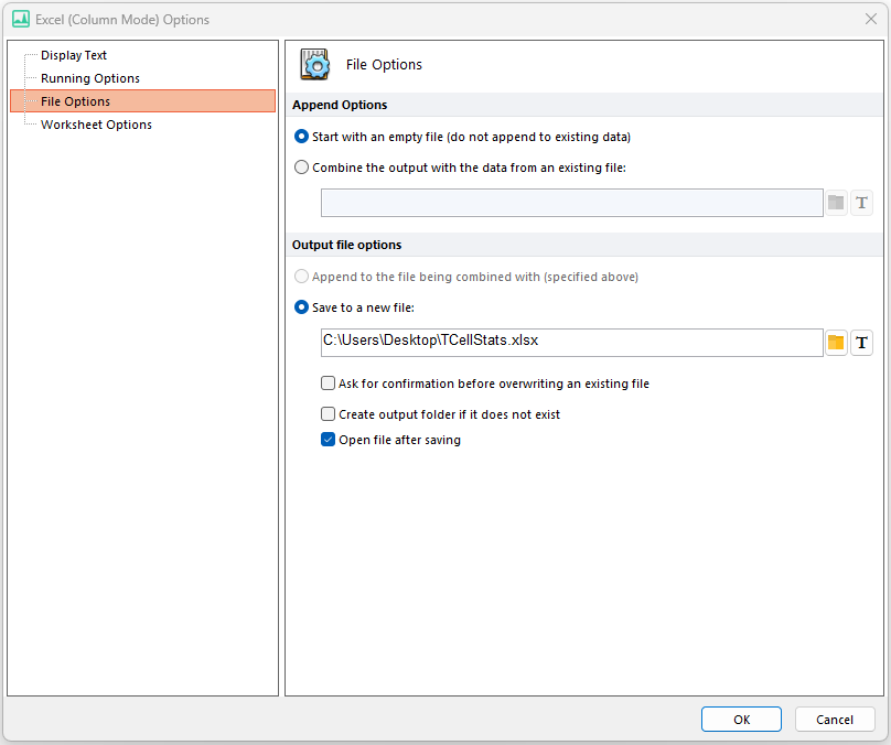 Figure T10.38  Excel (Column Mode) Options Dialog