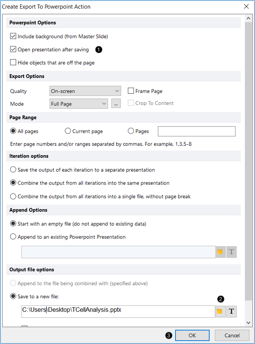 Figure T10.9  Create Export to PowerPoint Action Dialog