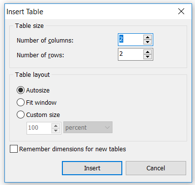 Figure T5.18  Insert Table Dialog 