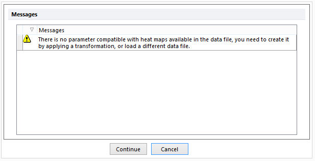 Figure T33.7. The message saying that no heat map compatible parameter is currently available.