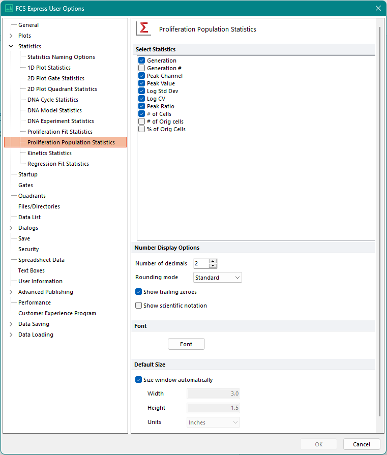 Figure 20.26  Proliferation Population Statistics options