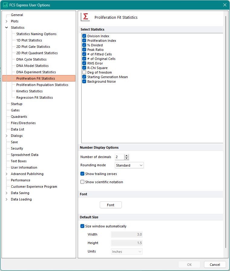 Figure 20.25  Proliferation Fit Statistics options