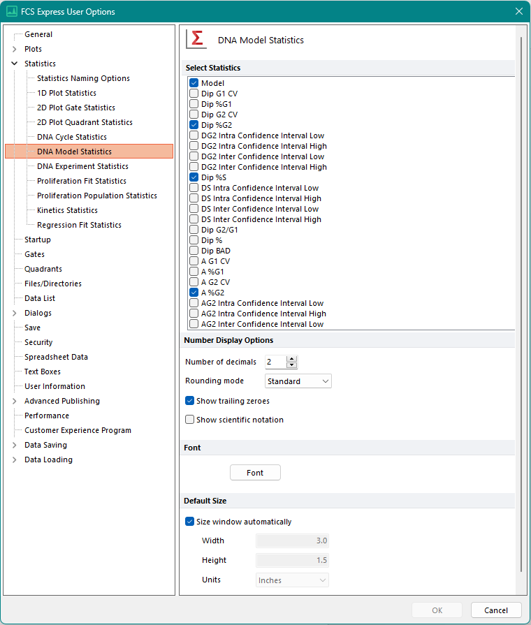 Figure 20.23  DNA Model Statistics Options
