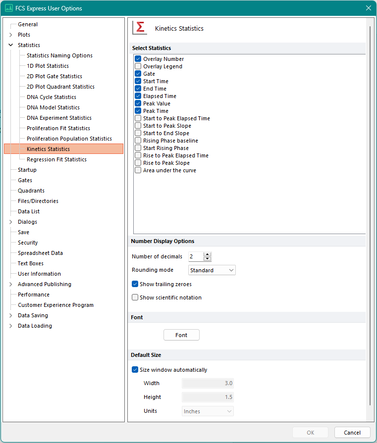 Figure 20.27  Kinetics Statistics options