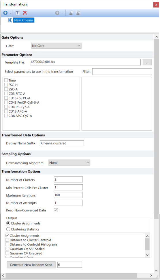 Figure 9.104 - A template file has been loaded into the New Kmeans dialog. 