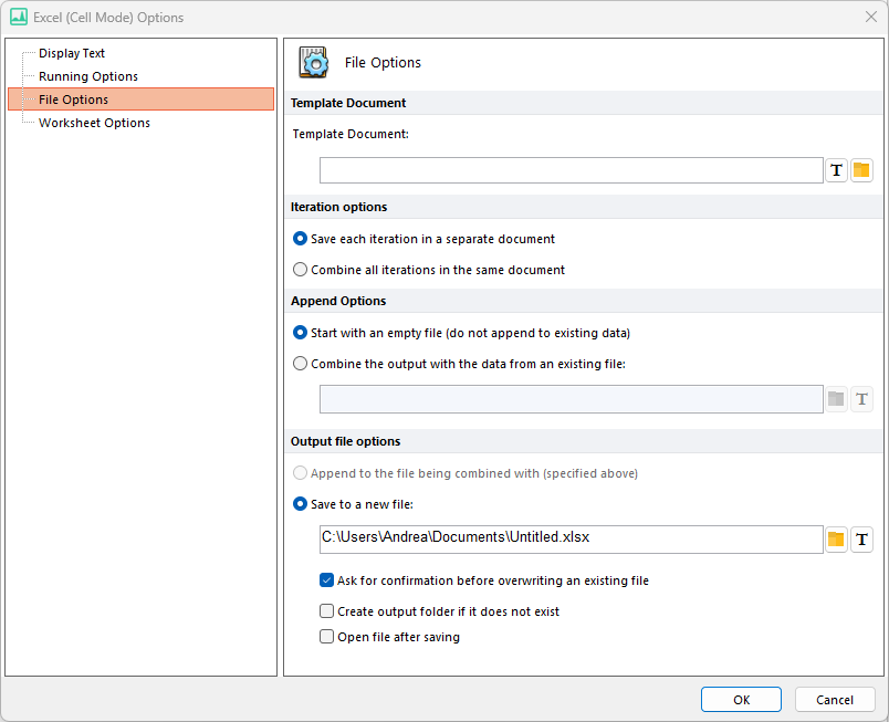 Figure 8.39  Excel (Cell Mode) File Options