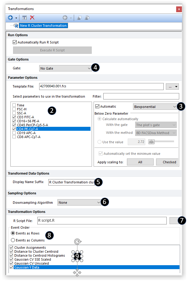 Figure 9.128 The transformation window with a fully set New R Cluster Transformation.