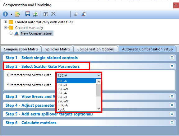 Figure T8.13  Step 2 - Select Scatter Gate Parameters of Automatic Compensation Setup