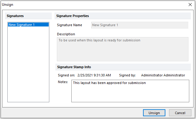 Figure 16.6 Unsigning a Layout Figure 16.6 Unsigning a Layout