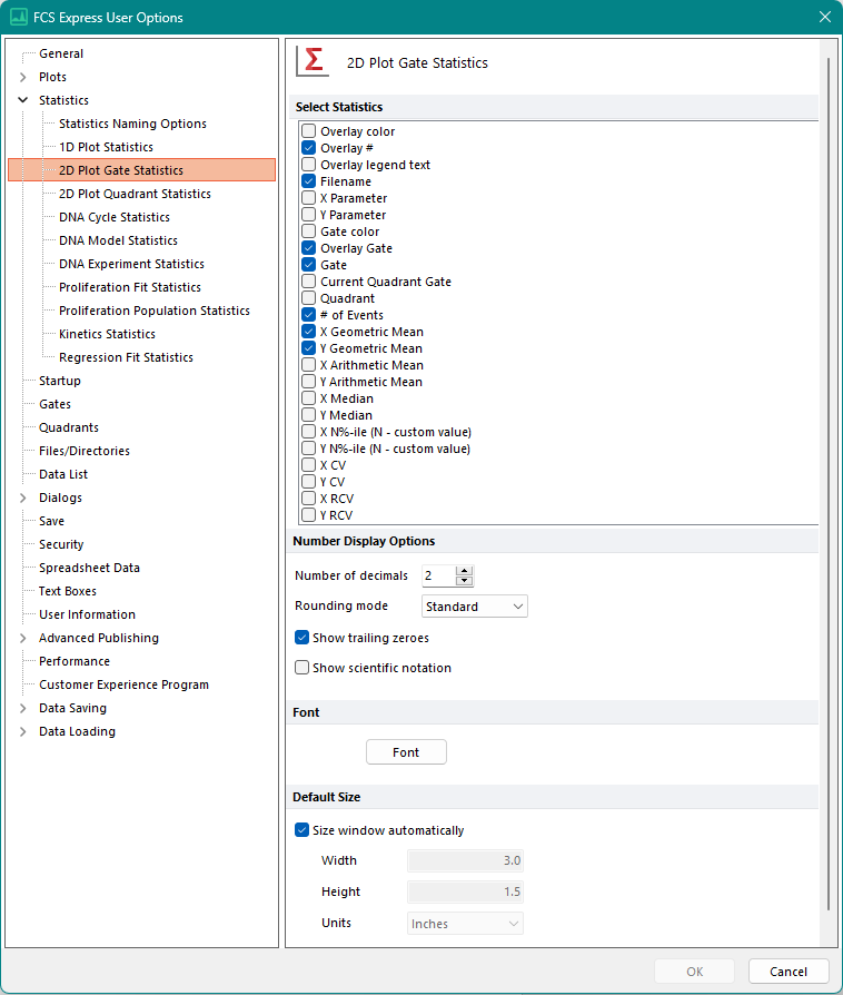 Figure 20.20  2D Plot Statistics Options