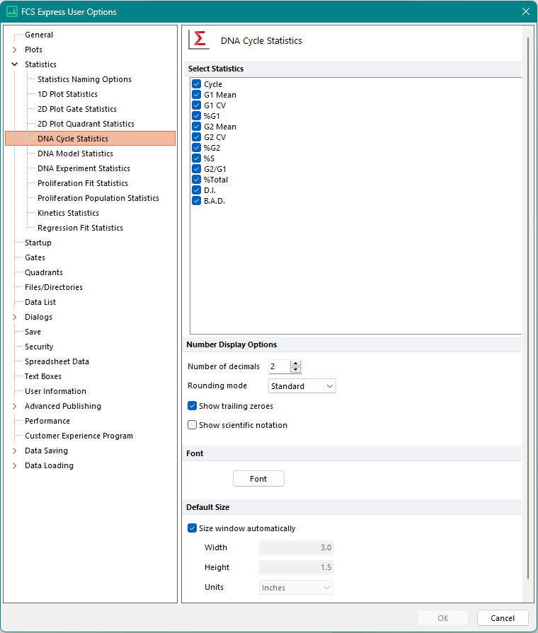 Figure 20.22  DNA Cycle Statistics Options