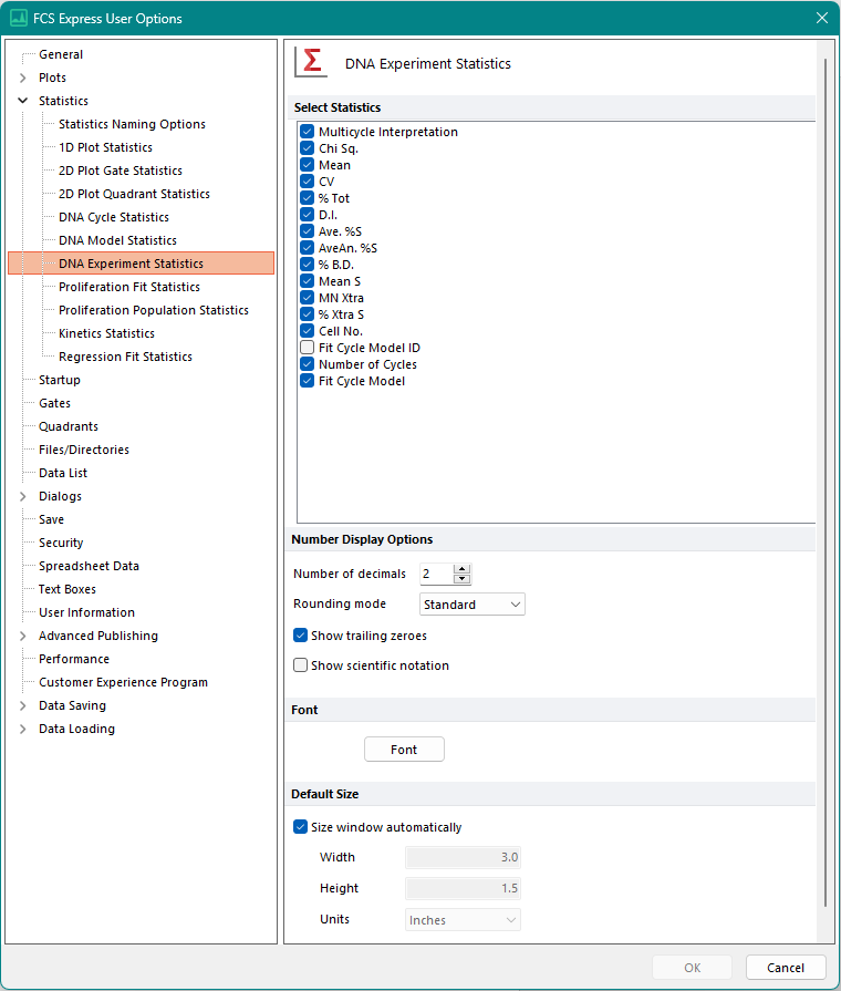 Figure 20.24  DNA Experiment Statistics options